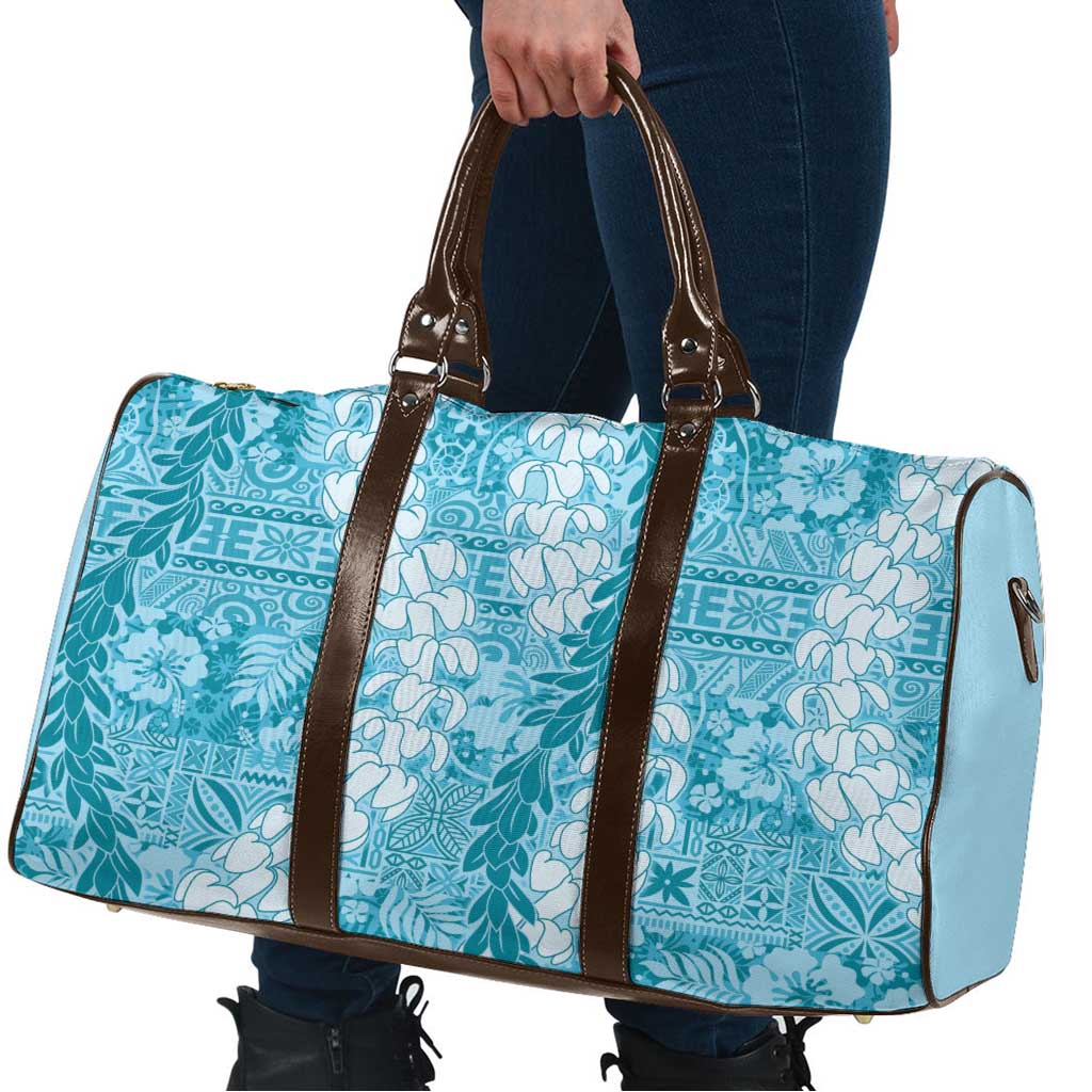 Blue Puakenikeni and Maile Lei Travel Bag Hawaiian Style Tribal Tapa Double Strand Lei - Polynesian Pride