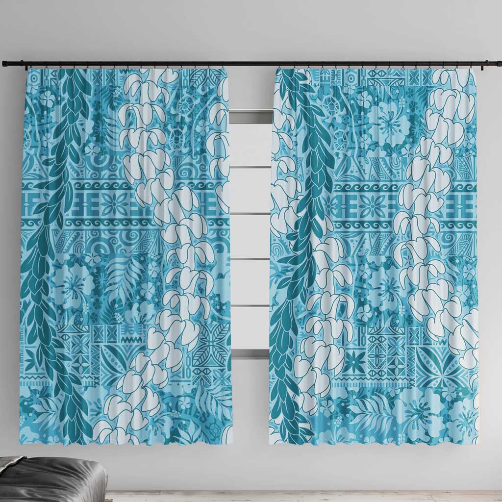 Blue Puakenikeni and Maile Lei Window Curtain Hawaiian Style Tribal Tapa Double Strand Lei