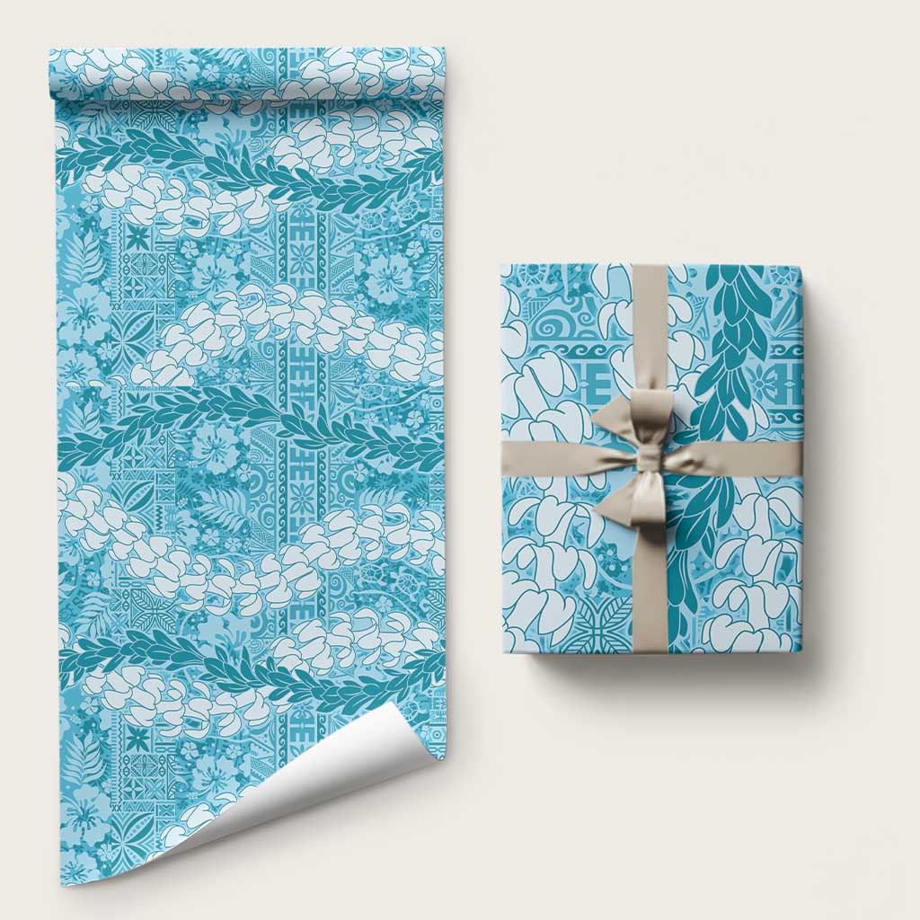 Blue Puakenikeni and Maile Lei Wrapping Paper Hawaiian Style Tribal Tapa Double Strand Lei - Polynesian Pride
