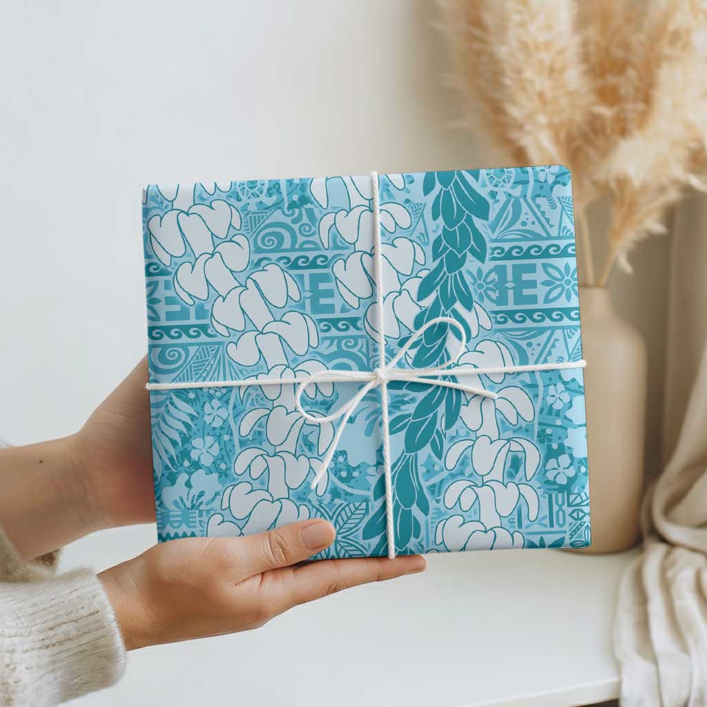 Blue Puakenikeni and Maile Lei Wrapping Paper Hawaiian Style Tribal Tapa Double Strand Lei - Polynesian Pride