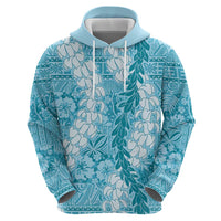 Blue Puakenikeni and Maile Lei Zip Hoodie Hawaiian Style Tribal Tapa Double Strand Lei