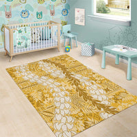 Gold Puakenikeni and Maile Lei Area Rug Hawaiian Style Tribal Tapa Double Strand Lei