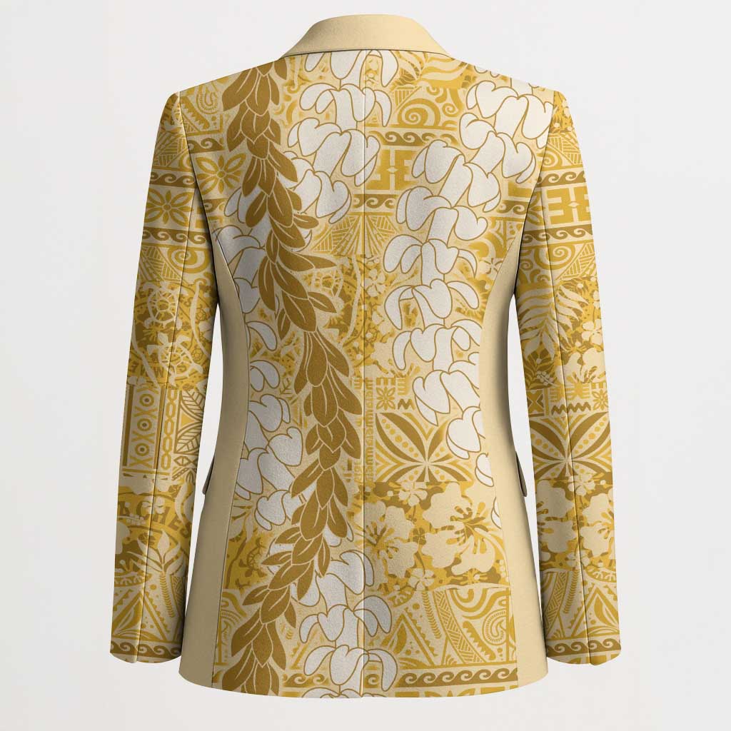 Gold Puakenikeni and Maile Lei Blazer Hawaiian Style Tribal Tapa Double Strand Lei - Polynesian Pride