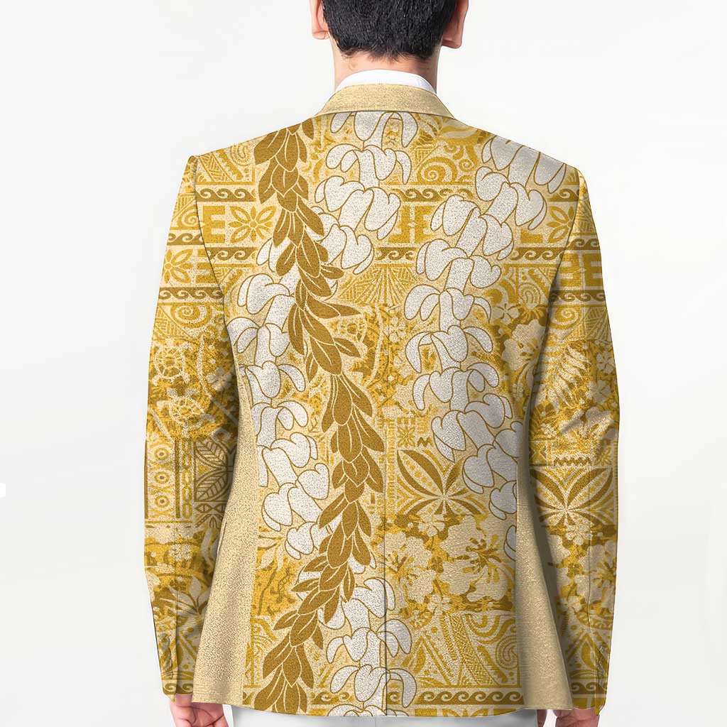 Gold Puakenikeni and Maile Lei Blazer Hawaiian Style Tribal Tapa Double Strand Lei - Polynesian Pride