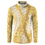 Gold Puakenikeni and Maile Lei Button Sweatshirt Hawaiian Style Tribal Tapa Double Strand Lei