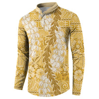 Gold Puakenikeni and Maile Lei Button Sweatshirt Hawaiian Style Tribal Tapa Double Strand Lei LT9 - Polynesian Pride