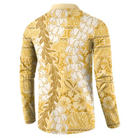 Gold Puakenikeni and Maile Lei Button Sweatshirt Hawaiian Style Tribal Tapa Double Strand Lei LT9 - Polynesian Pride