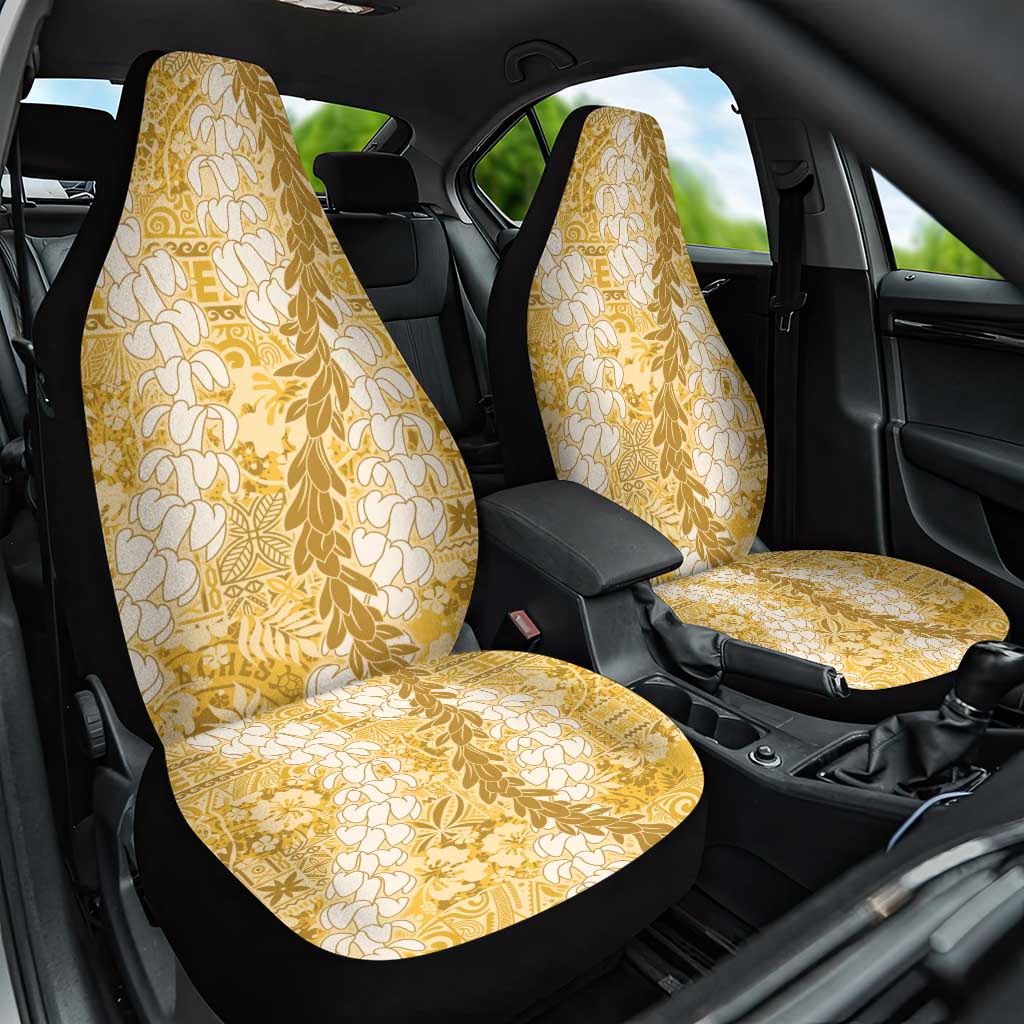 Gold Puakenikeni and Maile Lei Car Seat Cover Hawaiian Style Tribal Tapa Double Strand Lei