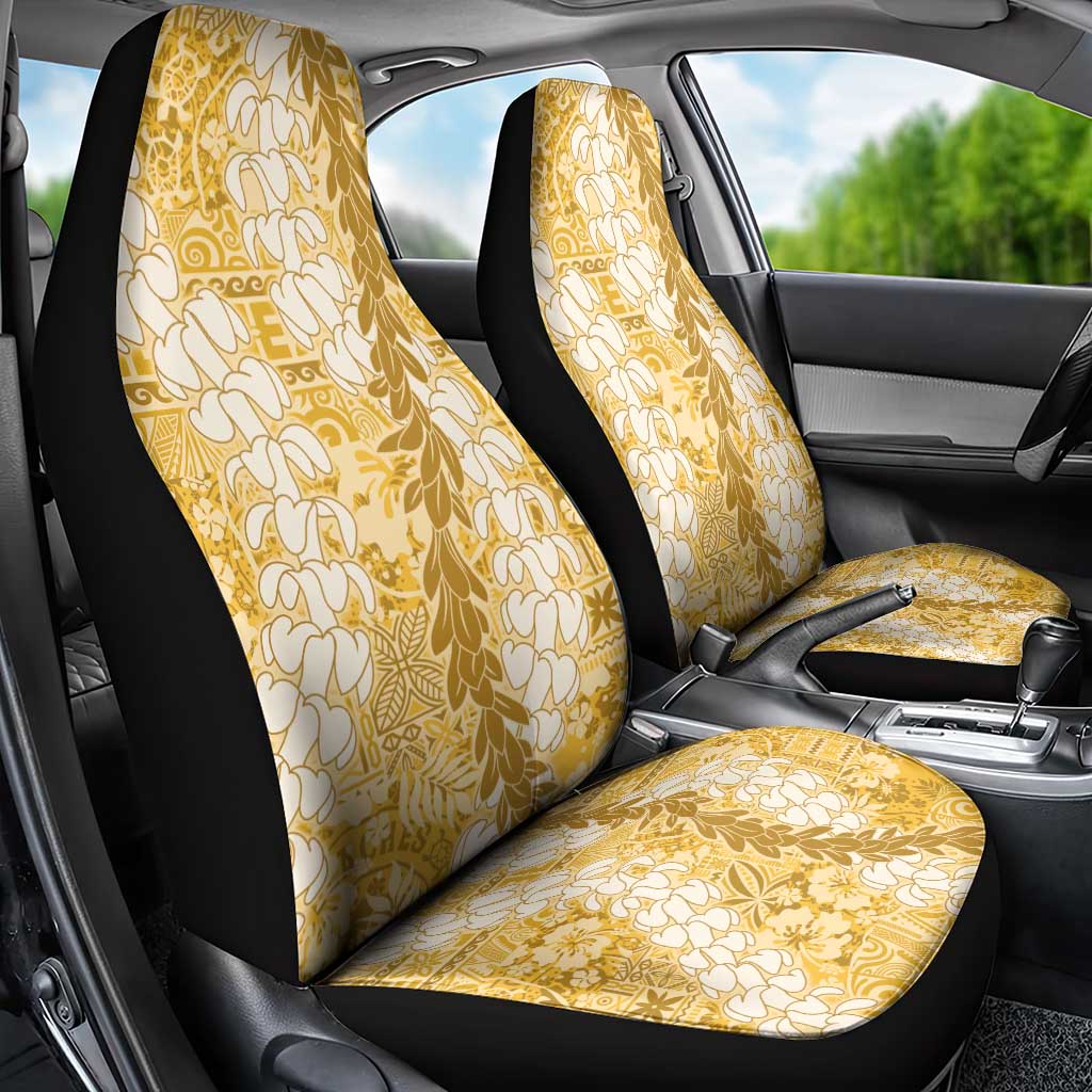 Gold Puakenikeni and Maile Lei Car Seat Cover Hawaiian Style Tribal Tapa Double Strand Lei