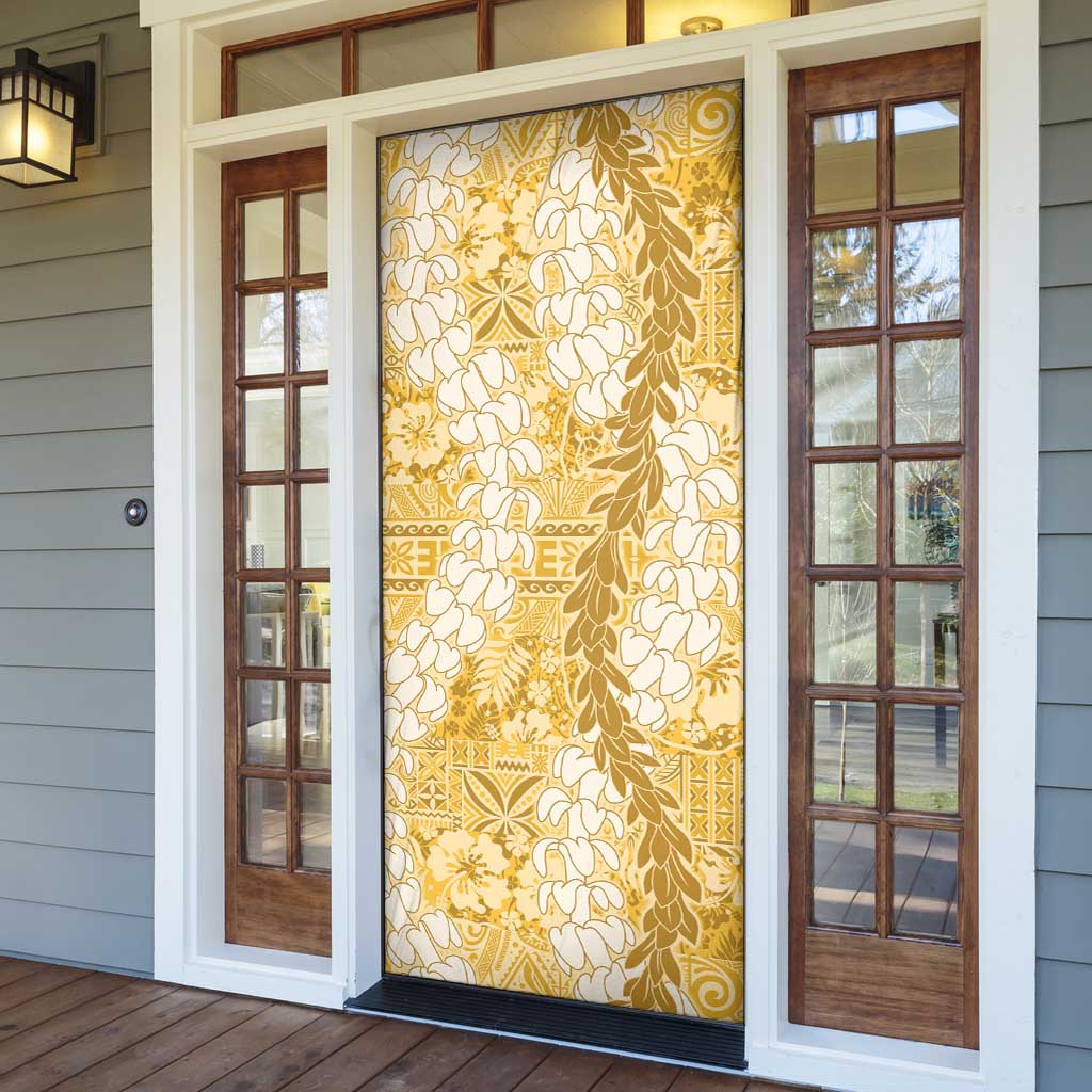 Gold Puakenikeni and Maile Lei Door Cover Hawaiian Style Tribal Tapa Double Strand Lei - Polynesian Pride