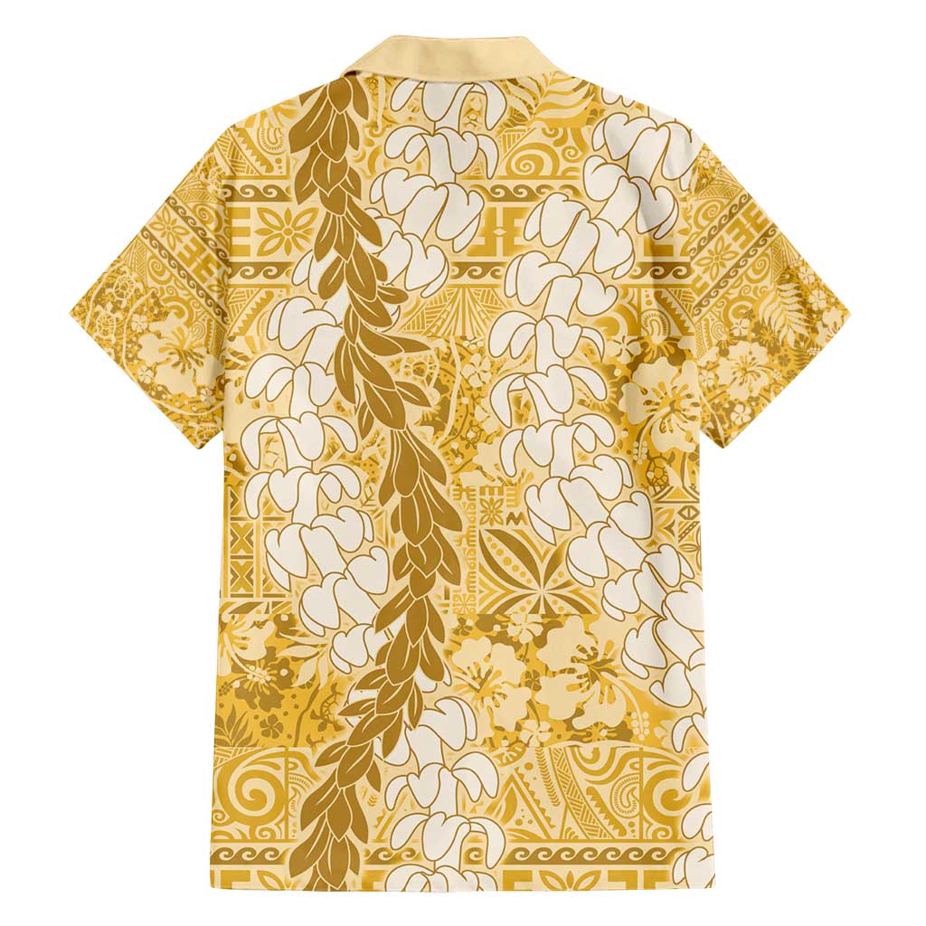 Gold Puakenikeni and Maile Lei Family Matching Puletasi and Hawaiian Shirt Hawaiian Style Tribal Tapa Double Strand Lei