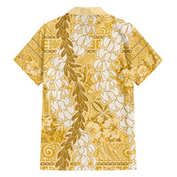 Gold Puakenikeni and Maile Lei Family Matching Puletasi and Hawaiian Shirt Hawaiian Style Tribal Tapa Double Strand Lei