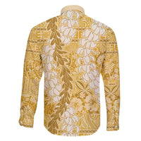 Gold Puakenikeni and Maile Lei Family Matching Short Sleeve Bodycon Dress and Hawaiian Shirt Hawaiian Style Tribal Tapa Double Strand Lei LT9 - Polynesian Pride