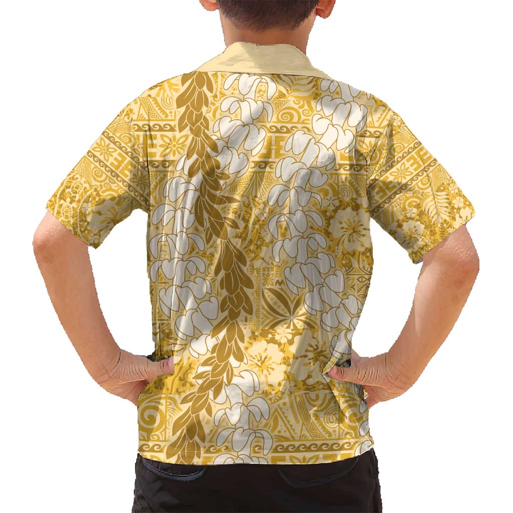 Gold Puakenikeni and Maile Lei Family Matching Tank Maxi Dress and Hawaiian Shirt Hawaiian Style Tribal Tapa Double Strand Lei