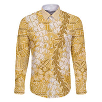Gold Puakenikeni and Maile Lei Family Matching Tank Maxi Dress and Hawaiian Shirt Hawaiian Style Tribal Tapa Double Strand Lei