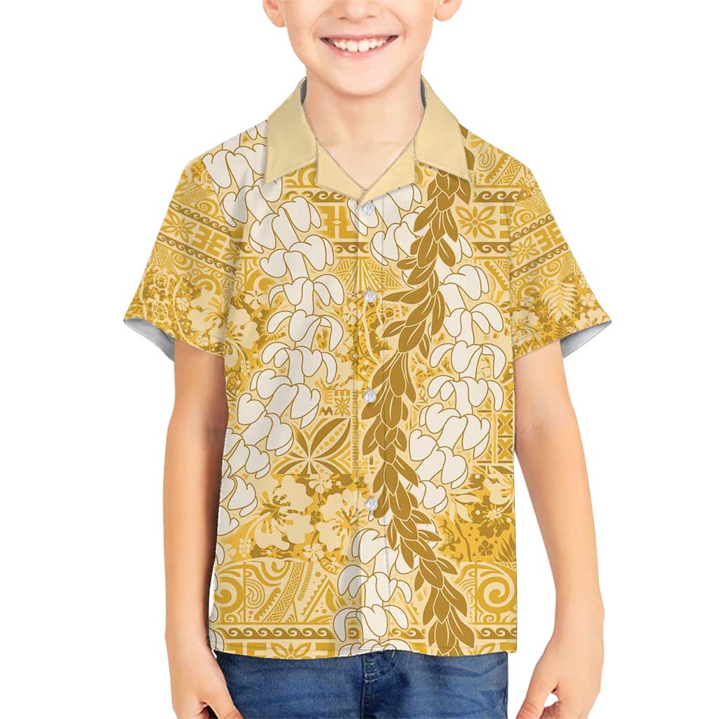 Gold Puakenikeni and Maile Lei Family Matching Tank Maxi Dress and Hawaiian Shirt Hawaiian Style Tribal Tapa Double Strand Lei
