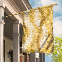 Gold Puakenikeni and Maile Lei Garden Flag Hawaiian Style Tribal Tapa Double Strand Lei