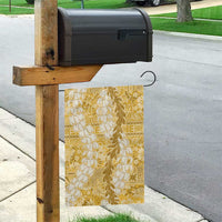 Gold Puakenikeni and Maile Lei Garden Flag Hawaiian Style Tribal Tapa Double Strand Lei