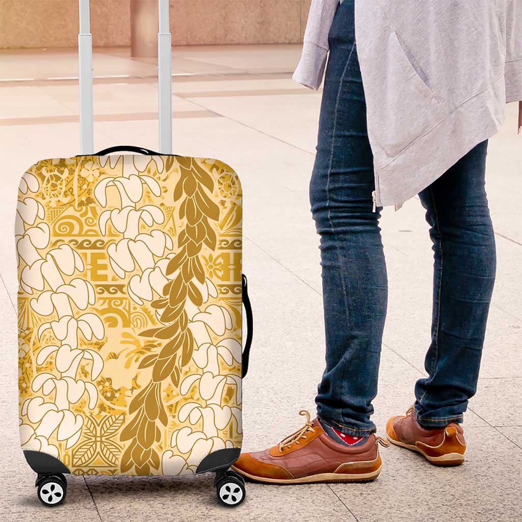 Gold Puakenikeni and Maile Lei Luggage Cover Hawaiian Style Tribal Tapa Double Strand Lei