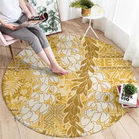Gold Puakenikeni and Maile Lei Round Carpet Hawaiian Style Tribal Tapa Double Strand Lei