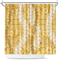 Gold Puakenikeni and Maile Lei Shower Curtain Hawaiian Style Tribal Tapa Double Strand Lei