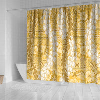 Gold Puakenikeni and Maile Lei Shower Curtain Hawaiian Style Tribal Tapa Double Strand Lei