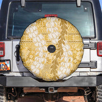 Gold Puakenikeni and Maile Lei Spare Tire Cover Hawaiian Style Tribal Tapa Double Strand Lei
