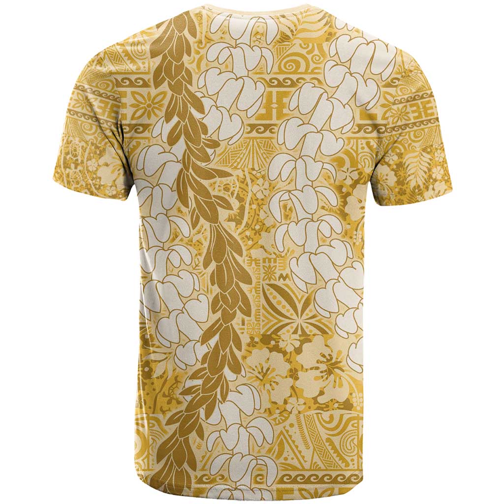 Gold Puakenikeni and Maile Lei T Shirt Hawaiian Style Tribal Tapa Double Strand Lei