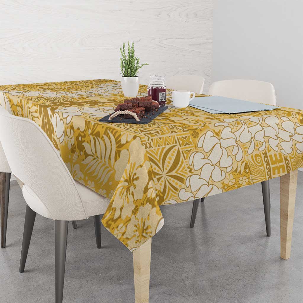 Gold Puakenikeni and Maile Lei Tablecloth Hawaiian Style Tribal Tapa Double Strand Lei