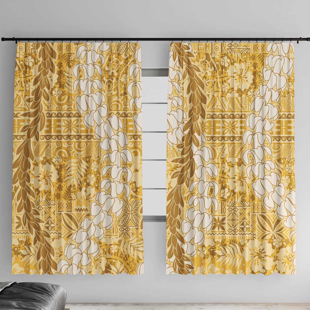 Gold Puakenikeni and Maile Lei Window Curtain Hawaiian Style Tribal Tapa Double Strand Lei