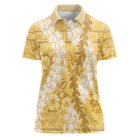 Gold Puakenikeni and Maile Lei Women Polo Shirt Hawaiian Style Tribal Tapa Double Strand Lei