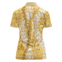 Gold Puakenikeni and Maile Lei Women Polo Shirt Hawaiian Style Tribal Tapa Double Strand Lei