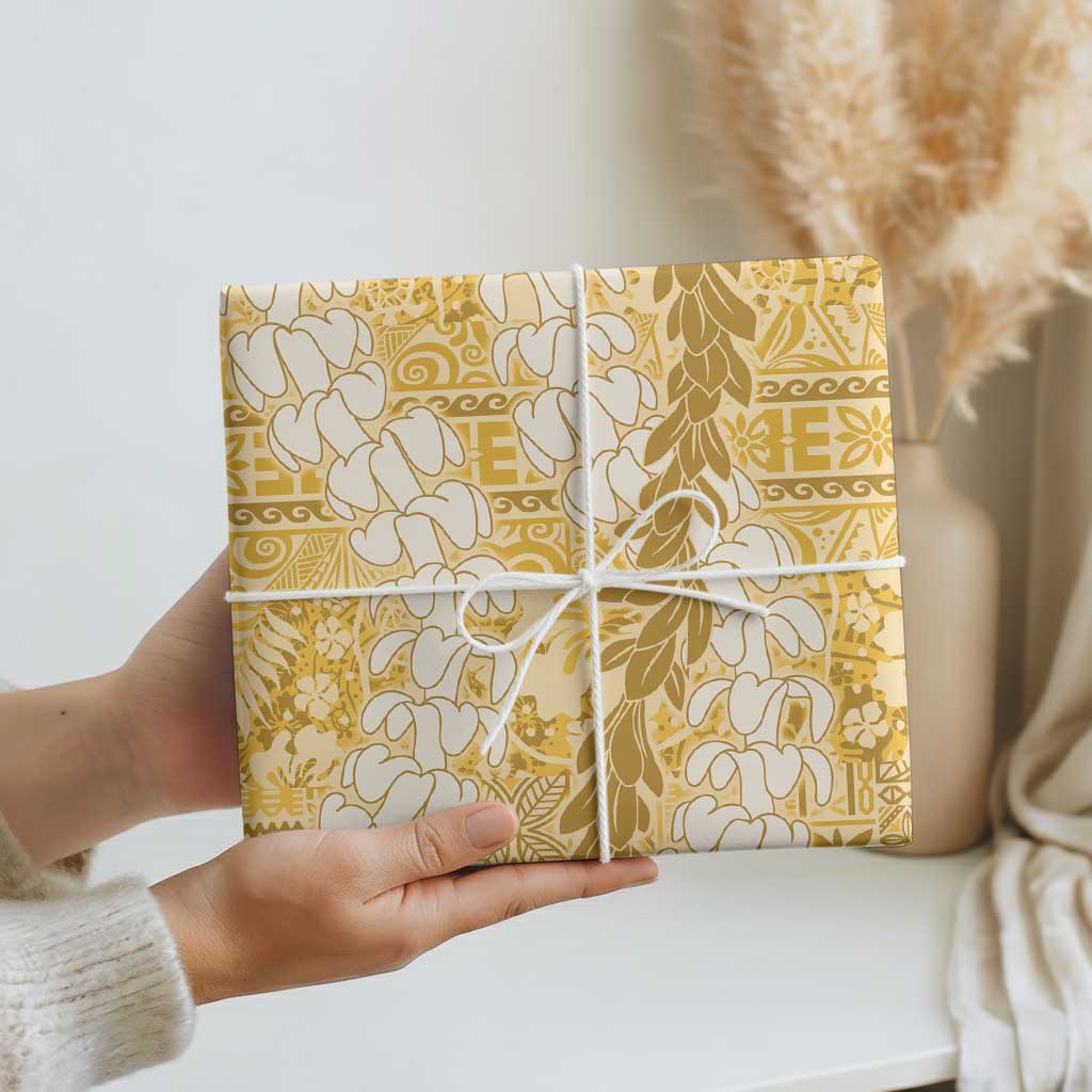Gold Puakenikeni and Maile Lei Wrapping Paper Hawaiian Style Tribal Tapa Double Strand Lei - Polynesian Pride