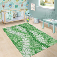 Green Puakenikeni and Maile Lei Area Rug Hawaiian Style Tribal Tapa Double Strand Lei