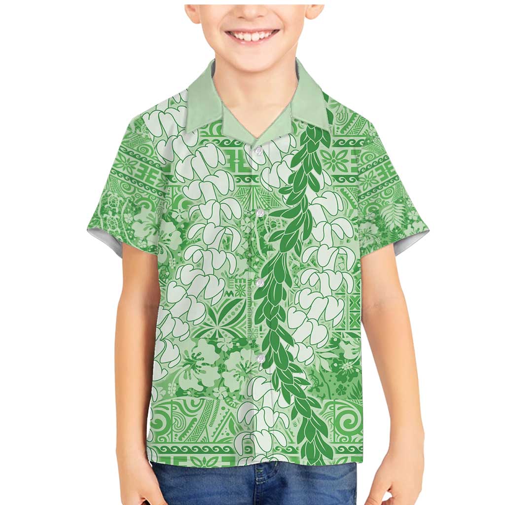 Green Puakenikeni and Maile Lei Family Matching Mermaid Dress and Hawaiian Shirt Hawaiian Style Tribal Tapa Double Strand Lei