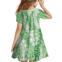 Green Puakenikeni and Maile Lei Family Matching Off Shoulder Maxi Dress and Hawaiian Shirt Hawaiian Style Tribal Tapa Double Strand Lei