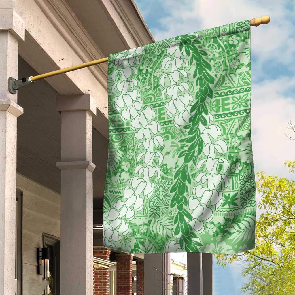 Green Puakenikeni and Maile Lei Garden Flag Hawaiian Style Tribal Tapa Double Strand Lei