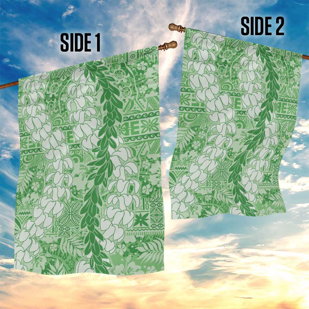 Green Puakenikeni and Maile Lei Garden Flag Hawaiian Style Tribal Tapa Double Strand Lei