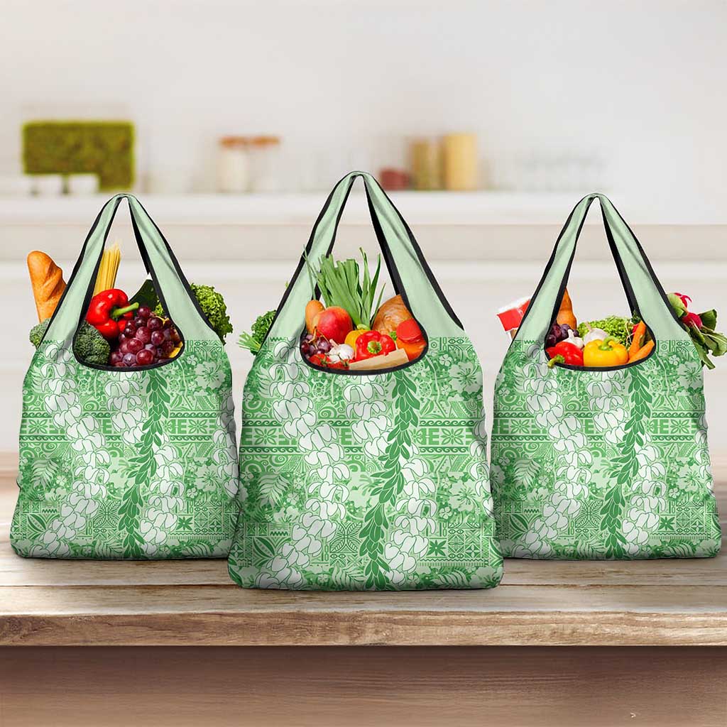 Green Puakenikeni and Maile Lei Grocery Bag Hawaiian Style Tribal Tapa Double Strand Lei