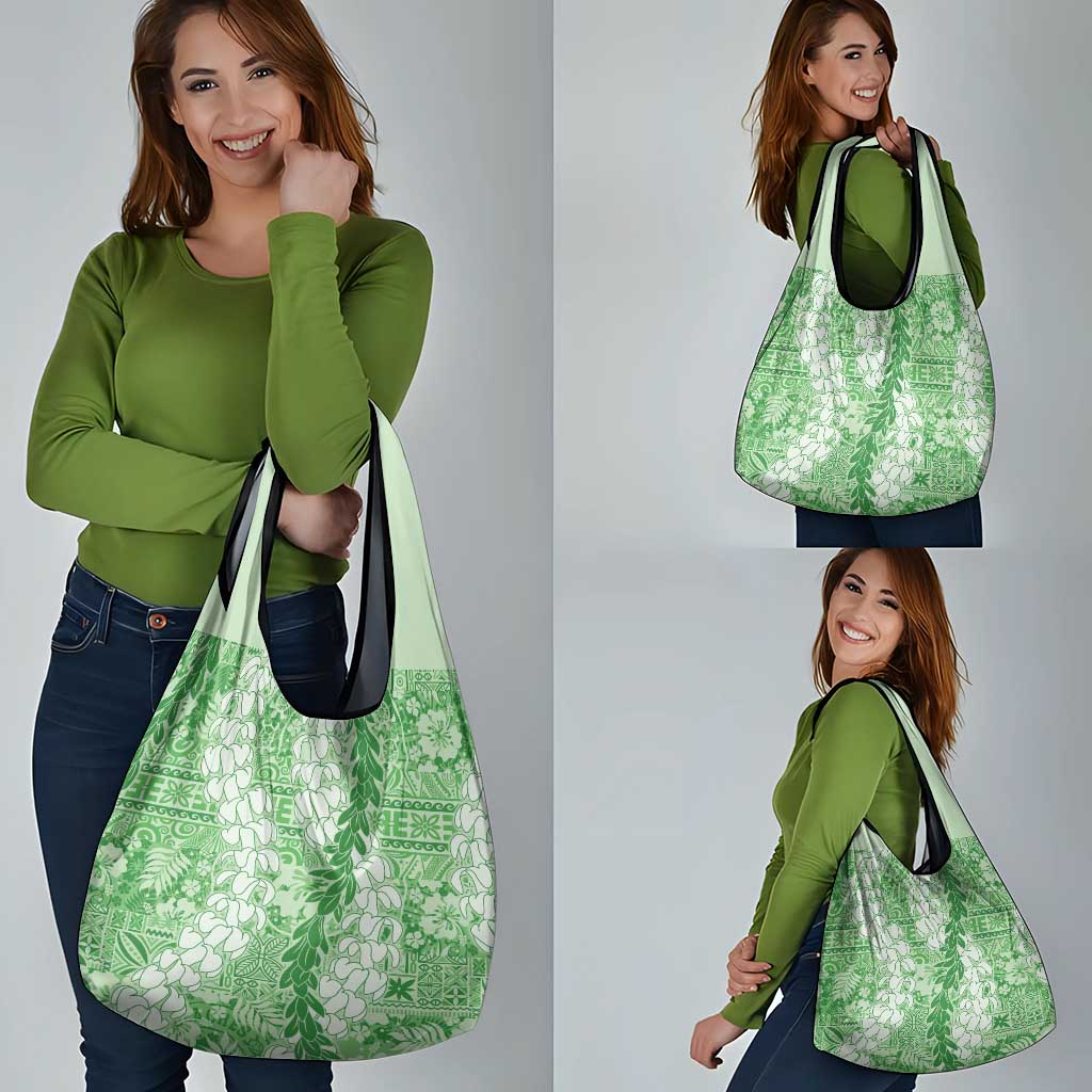 Green Puakenikeni and Maile Lei Grocery Bag Hawaiian Style Tribal Tapa Double Strand Lei