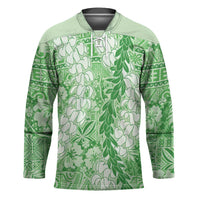Green Puakenikeni and Maile Lei Hockey Jersey Hawaiian Style Tribal Tapa Double Strand Lei - Polynesian Pride
