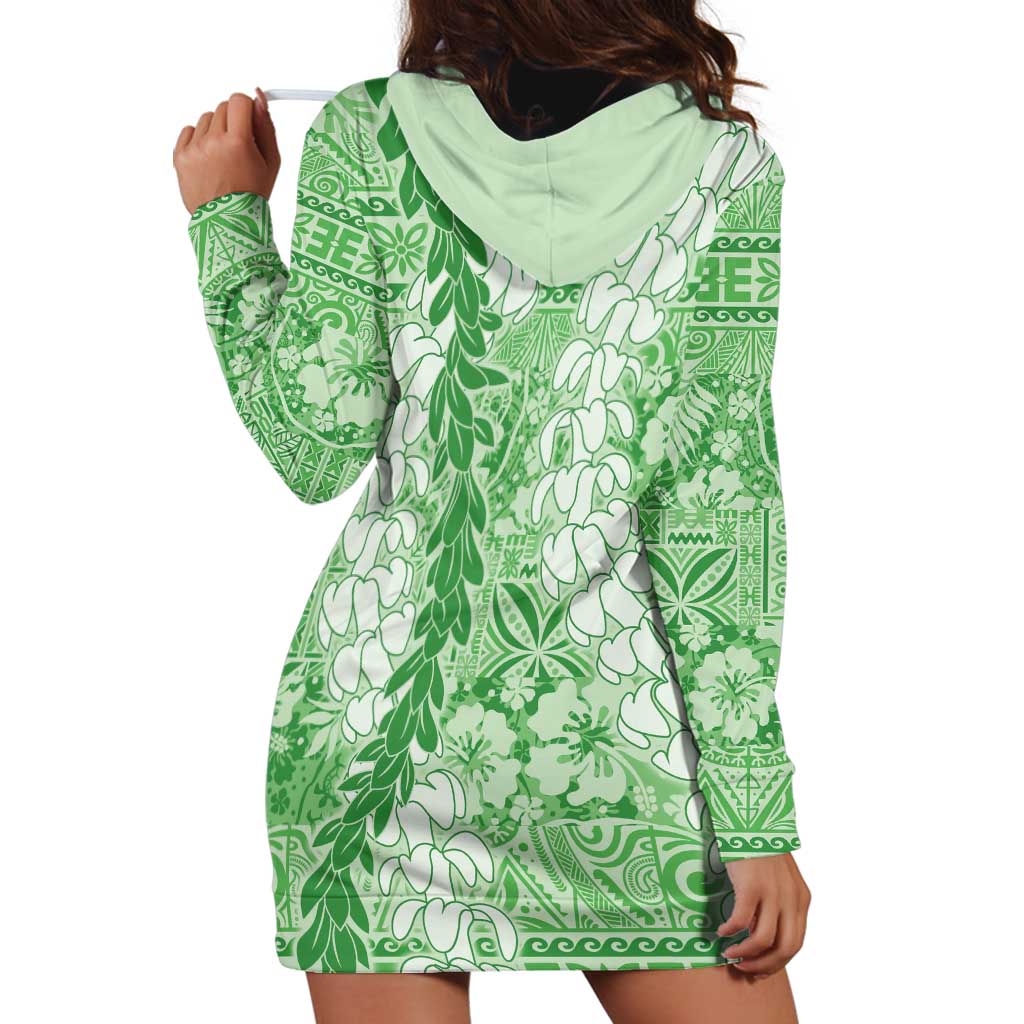 Green Puakenikeni and Maile Lei Hoodie Dress Hawaiian Style Tribal Tapa Double Strand Lei