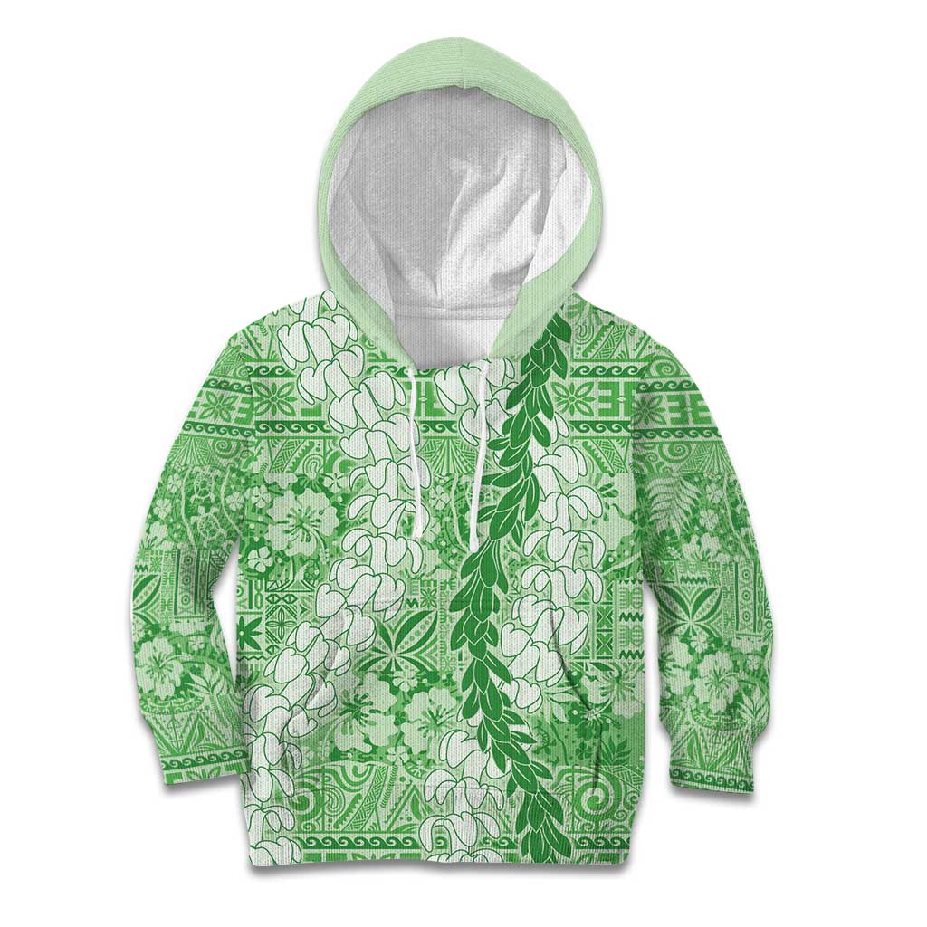 Green Puakenikeni and Maile Lei Kid Hoodie Hawaiian Style Tribal Tapa Double Strand Lei