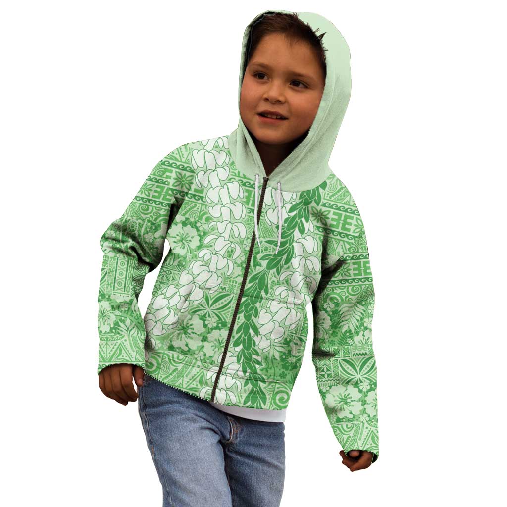 Green Puakenikeni and Maile Lei Kid Hoodie Hawaiian Style Tribal Tapa Double Strand Lei