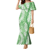Green Puakenikeni and Maile Lei Mermaid Dress Hawaiian Style Tribal Tapa Double Strand Lei