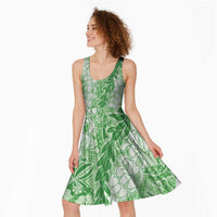 Green Puakenikeni and Maile Lei Midi Dress Hawaiian Style Tribal Tapa Double Strand Lei - Polynesian Pride