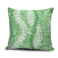 Green Puakenikeni and Maile Lei Pillow Cover Hawaiian Style Tribal Tapa Double Strand Lei - Polynesian Pride