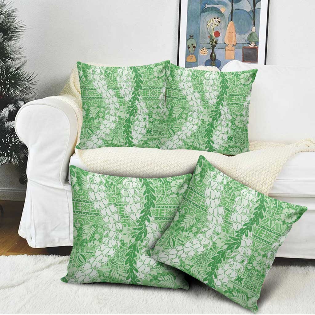 Green Puakenikeni and Maile Lei Pillow Cover Hawaiian Style Tribal Tapa Double Strand Lei - Polynesian Pride