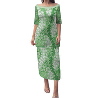 Green Puakenikeni and Maile Lei Puletasi Hawaiian Style Tribal Tapa Double Strand Lei