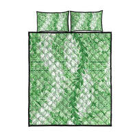 Green Puakenikeni and Maile Lei Quilt Bed Set Hawaiian Style Tribal Tapa Double Strand Lei